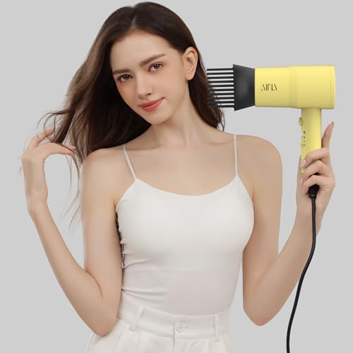 Image of AINA Hair Dryer with Diffuser,Comb Full-Featured Blow Dryer 110V(Yellow) | 3 Heat /2 Speed;Cold shut button;Lightweight;Compact Size;High Temp;Low Airflow;Same Results;Less Expense