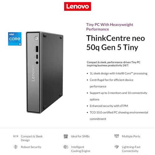 Image of Lenovo ThinkCentre neo 50q Gen 5 Mini Desktop PC, Intel Core i5-13420H 8-Core, 8GB DDR5 RAM, 512GB SSD, WiFi 6E, Bluetooth 5.3, Dual Display, USB-C, Windows 11 Pro - Business Office Remote Work