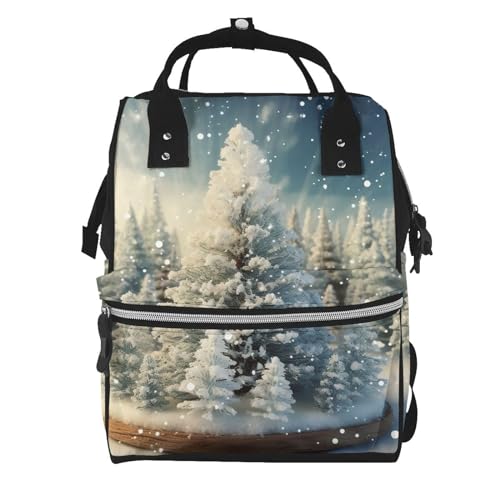 Sac à dos à langer femme grande capacité et ergonomique au motif sapin enneigé