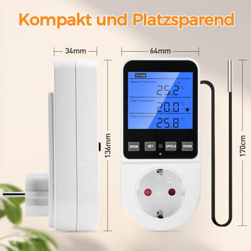 Heemol Zeitschaltuhr Steckdose 230 V Heemol Digitalthermostat Heizung Smart f체r Heizung, K체hlung und L체ftung Frostw채chter Gew채chshaus