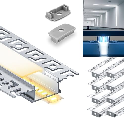 HOOLED Profilo in alluminio per strisce LED 2 m x 10 pezzi 20m, Con coperchio opaco, Dimensioni 28 mm x 13,8 mm Alette 64,2 mm, Supporta strisce LED di larghezza inferiore o uguale a 20,2 mm SP44