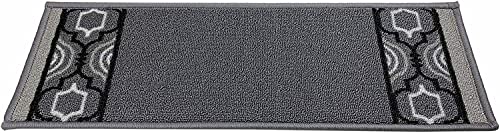 Stair Treads Skid Slip Resistant Backing Indoor Carpet Stair Treads Trellis Border Design 8 ½ Inch X 26 ¼ Inch (Set Of 15, Grey Black) #TOP1