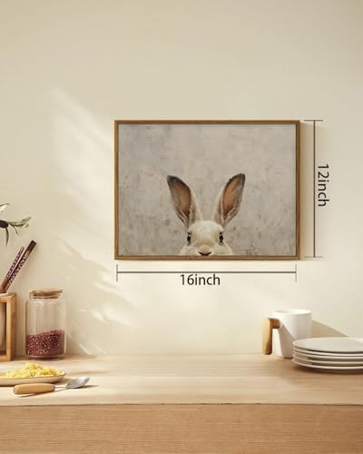 Image of KISSFOX Framed Wall Art Vintage Wall Decor Rabbit Pictures Easter Bunny Canvas Art Rustic Animal Paintings Retro Artwork For Bedroom Living Room Kitchen
