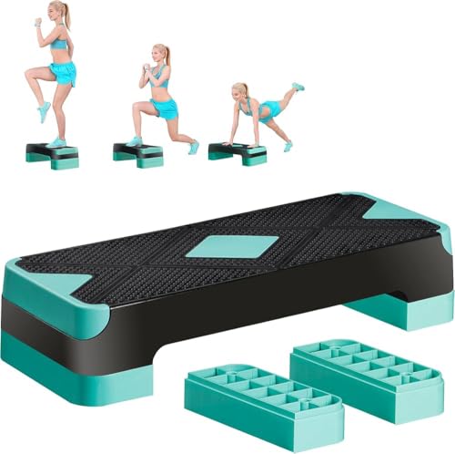 Tima Height-Adjustable Step Aerobics Platform Fitness Equipment Stepper Trainer Exercise Step Platform with 2 Step Riser