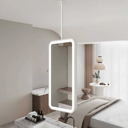Espejo de baño LED para lavabo，Espejos rectangulares para colgar en el techo，Espejo de maquillaje con marco de metal blanco，Espejos de pared grandes para sala de estar y dormitorios(40cmx70cm)