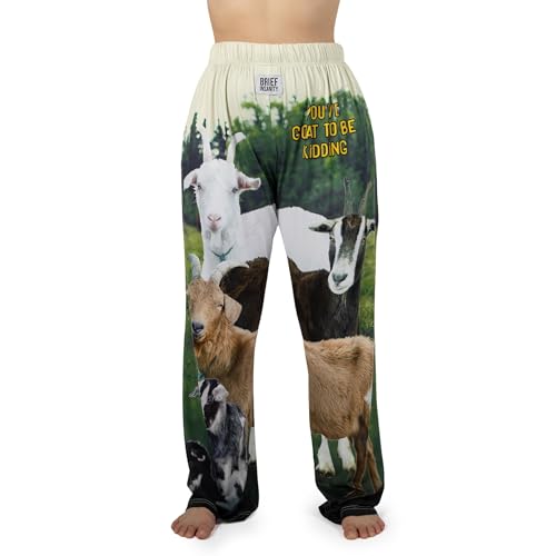 BRIEF INSANITY Farm & Friends Themed Pajama Pants - Comfy Ultra Soft Novelty Farm Animals Printed Hilarious Pajamas for Women and Men Billy Goat Lounge Bottoms Large