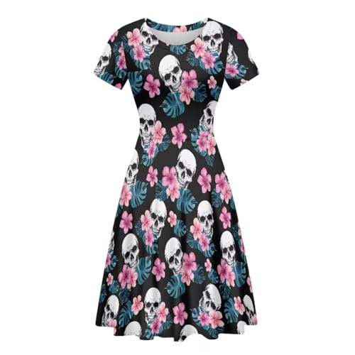Image of HUGS IDEA Womens Puffy Swing Midi Dress Round Neck Short Sleeve Party A-Line Dresses