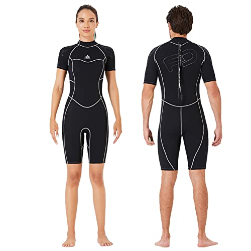 TOYOMO One Piece Shorty Wetsuit for Men Women Back Zip Swimsuit 1.5MM Neoprene Diving Suit for Snorkeling Surfing Swimming,M,Women