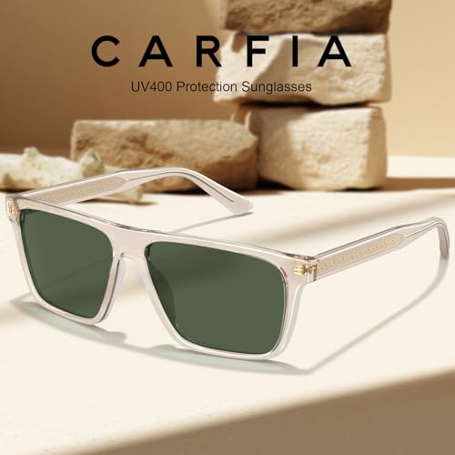CARFIA Curved Acetate Polarized Sunglasses for Men UV Protection, Cool Retro Driving Eyewears with Embossed Pattern Wire Core3