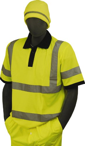 Majestic Glove 75-5311 Birdseye Polyester High Visibility Polo T-Shirt with 2" Reflective Tape, X-Large, Yellow