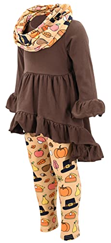 Image of Unique Baby Girls Kids Toddler 3pc Outfit Set Long Sleeve Cotton Blend Tunic Top Leggings and Scarf