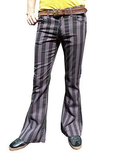 Pantalon évasé rayé gris noir au motif rétro vintage mod à bas fusées et lignes verticales