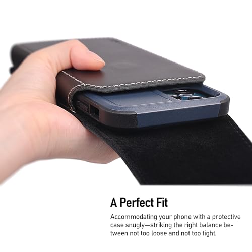 ykooe Genuine Leather Phone Holster Compatible with iPhone 17 Pro Max, Samsung Galaxy S25/S24/S23/S22/S21 Ultra A16 A26 A35 A36 A55 A56 -Belt Clip and Magnetic Closure, Black, XXL by ykooe - Image 3
