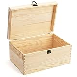 yarlung Unfinished Wooden Box with Hinged Lid, 12 x 8 x 6 Inch Large Memory Box for Crafts, Unpainted DIY Gifts Box for Jewelry Storage, Treasure Chest, Art Hobbies, Front Clasp