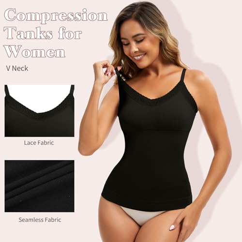 Image of Shapewear Camisoles for Women - Tummy Control Shapewear Tank Top Shaper Cami Black S