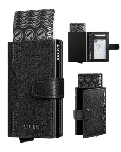 Image of VULKIT Slim Bifold Pop up Wallet Minimalist Leather Card Holder RFID Blocking Metal Card Case with ID Window for Women | with Leather Slots