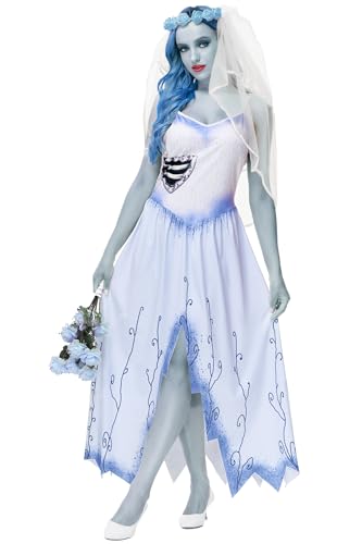 AOBUTE Womens Halloween Costume Zombie Bride Wedding Sleeveless C...