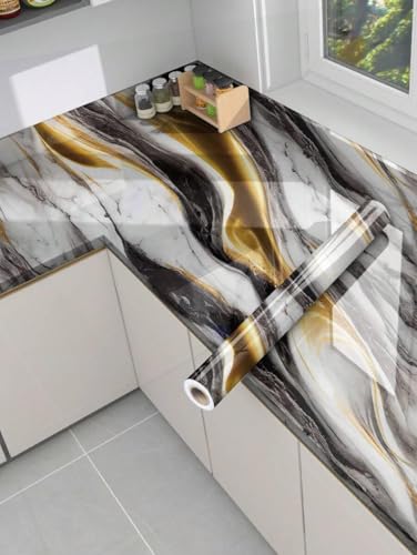 Image of TEKCOOL Marble Waterproof Oil Proof Wall Paper Furniture Kitchen, Cabinets, Almirah,Tabletop,Plastic Table, WoodenTable,Wardrobe,PVCDIY Self Adhesive Sticker(60x200cm) (New Desing White Brown-4pc).;