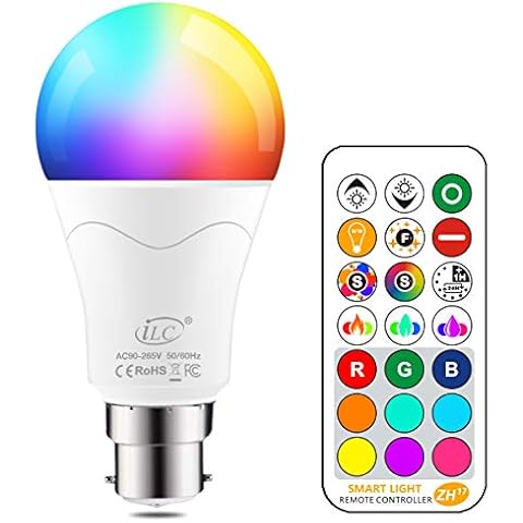 iLC 85W Equivalent Colour Changing Light Bulb 12W Bayonet B22 RGBW LED Color Bulbs, Mood RGB Warm White 2700K Coloured Dimmable, Remote Controller Included Cover