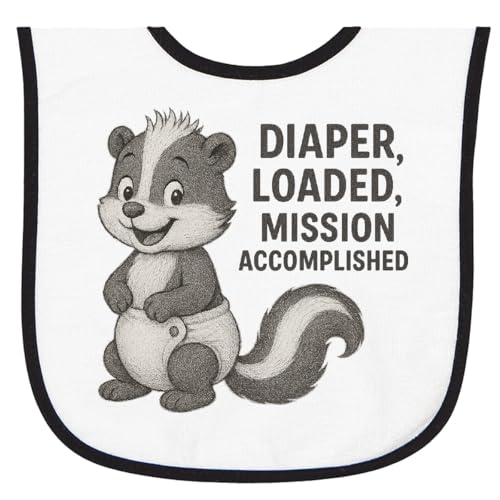 inktastic Funny Skunk Diaper Loaded Mission Accomplished Baby Terry Cloth Bib