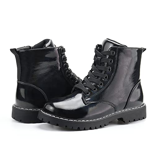Firelli Kids Ankle Boots Boys Girls Side Zipper Lace Up Work Boots Combat Boots (8 Us,Black) #TOP4