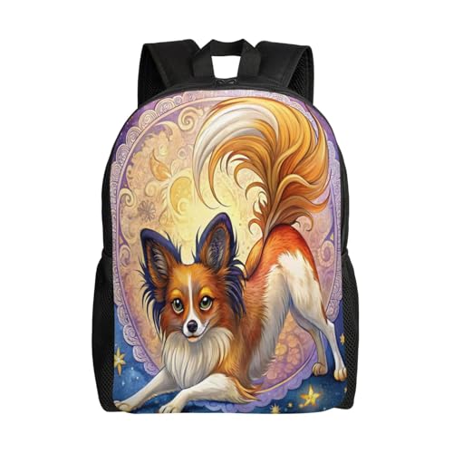 Comfort Fit Unisex Papillon Dog Stars Art Backpack Durable for Daily Commute & Travel Adventures 16 Inch