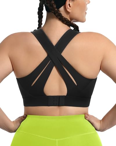 High Impact Sports Bra Molded Cup Adjustable Criss Cross No Bounce Wireless Workout Bra for Large Breasts