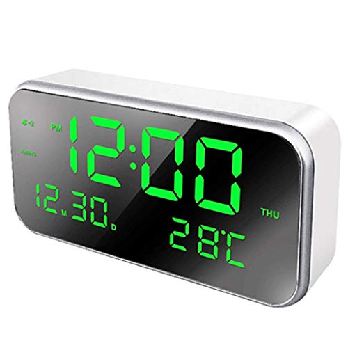 Geschenke, Digital Radio Wecker Bedside Mains Powered Einstellbare Helligkeit Led Spiegel Wecker Tragbar, B.