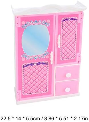 Pink Plastic Furniture Wardrobe for Barbie Doll, 8.86 * 5.51 * 2.17 inch, Girl Role Play Dollhouse Toys Accessories