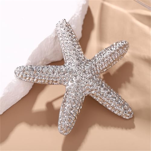 Image of Charm Starfish Brooch Pin for Women Fashion Chunky Plated Gold Sea Star Lapel Pin Summer Ocean Beach Jewelry Gifts