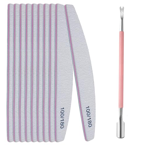 YHTSPORT 10 pcs Lima per unghie 100 180 e spingi cuticole per unghie, Lima per unghie professionale, Taglia cuticole professionale, Set per manicure e pedicure,per adatto casa e salone