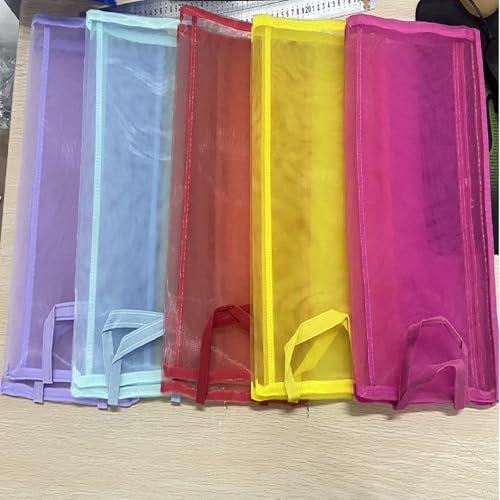 Marspark 30 Pack Bright Color Mesh Zipper Pouch Bags A4 Nylon Organizing Bags Breathable See Through Zipper Pouch with Handle for Office Games