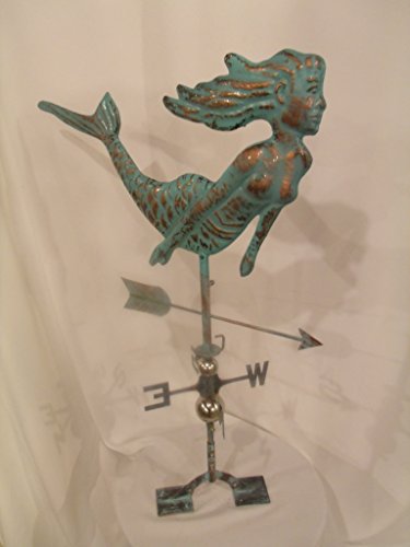 Furniture Barn USA Large Handcrafted 3D 3- Dimensional Mermaid Weathervane Copper Patina Finish