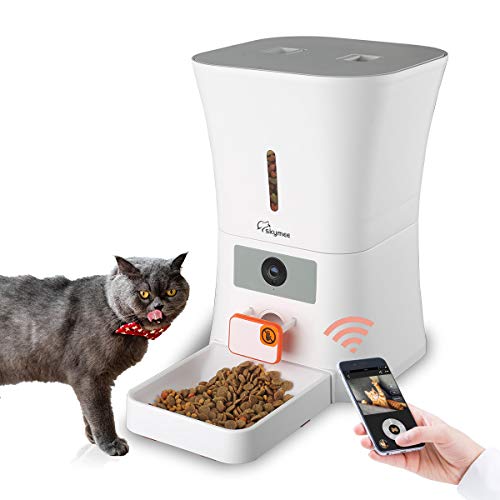 SKYMEE 8L WiFi Pet Feeder Automatic Food Dispenser for Cats & Dogs - 1080P Full HD Pet Camera Treat Dispenser with Night Vision and 2-Way Audio, Wi-Fi Enabled App for iPhone and Android