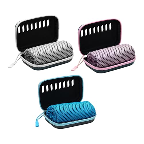FytStycale 3Pcs Sports Cooling Towels Gym Ice Towels Lightweight with Case Chilly Towel for Beach Camping Activities Fishing Workout, Gray Pink Blue