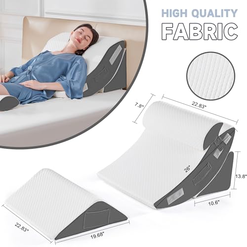 Yojoker 4PCS Orthopedic Bed Wedge Pillow Set for Sleeping, Post Surgery Foam Pillow for Body, Back and Leg Pain Relief, Triangle Adjustable Support Pillow - Acid Reflux Sleeping Pillows