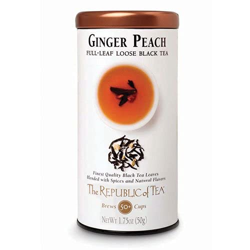 The Republic of Tea Ginger Peach Black Full-Leaf Loose Tea 3.5 oz Tin, Steeps 50 Cups | Caffeinated