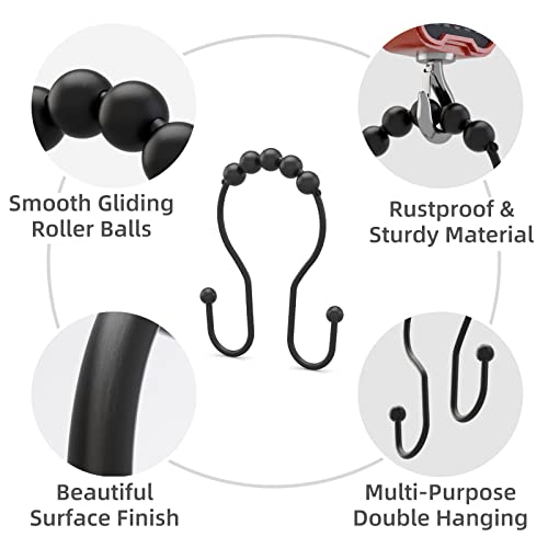 Image of Shower Curtain Hooks Rings Black Hooks, Curtain Liner Bathroom Shower Rod Hook