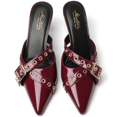 Image of Mostrin Kitten Heels for Women Pointed Closed Toe Heels Vintage Stiletto Dressy Pumps Shoes for Office Work Party