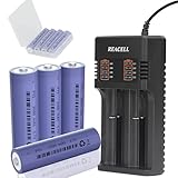 3.7 Volt Rechargeable Battery and Charger, REACELL 3000mAh Rechargeable Battery, 4 Pack Button Top NiMH High Power Long Lasting Batteries with Fast Dual USB Charger for Headlamp LED Flashlight