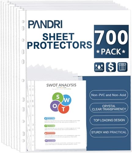 Protectores de hojas transparentes PANDRI de alta resistencia con 700 unidades para archivar