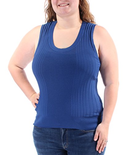 Anne Klein Womens Blue Textured Sleeveless Scoop Neck Top Size L
