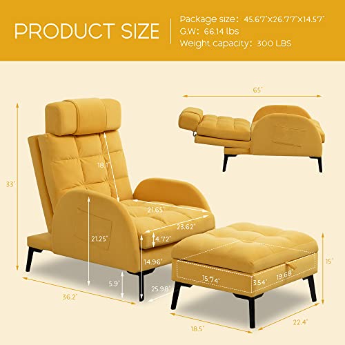 Yuuijoaa Accent Chair With Ottoman - Comfy Velvet Recliner Chairs With Storage And Adjustable Backrest Reading Chair For Living Room Bedroom Yellow #TOP1