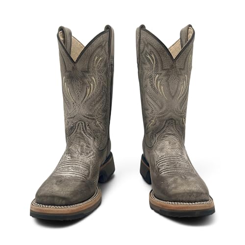 Men’s Leather Western Cowboy Boot Square Toe Mid Calf Rubber Sole4
