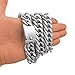 TIASRI 19mm Strong Mens Cuban Chain Silver Stainless Steel Double Curb Miami Link Necklace,Heavy Choker Jewelry(Silver,24