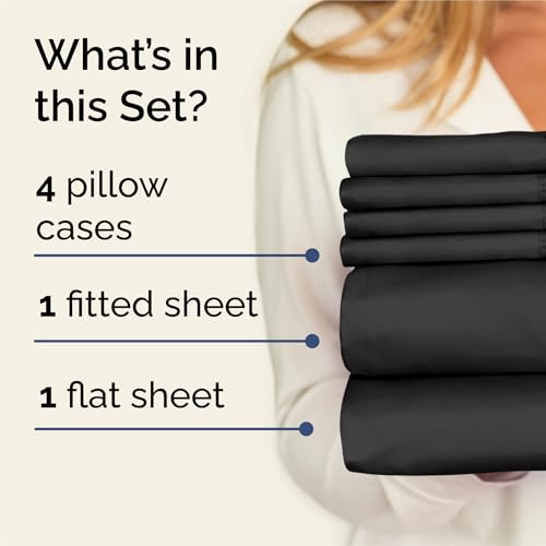 Image of King 6 Piece Bed Sheet Set - Comfy, Breathable & Cooling Sheets - Black | Ultra Soft Hotel Luxury Bedding Set w / 8-16 Inch Deep Pockets - 1 Flat & 1 Fitted Sheet & 4 Pillowcases - Wrinkle & Fade Free