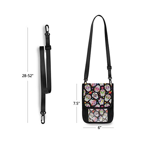 ALAZA Day Of The Dead Sugar Skull Halloween Small Crossbody Wallet Purse Cell Phone Bag Rfid Passport Holder with Credit Card Slots4