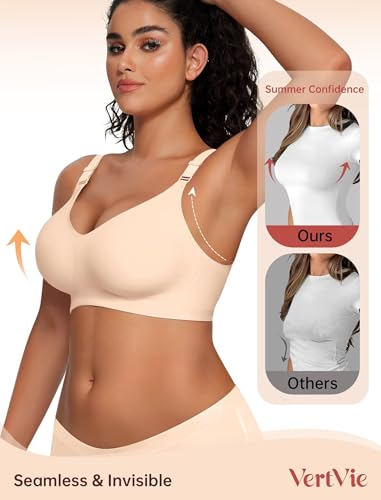 Vertvie Womens Wireless Jelly Bras No Underwire Push Up Seamless Bra Supportive Full Coverage Bralette Regular and Plus Size(Nude,XX-Large Plus) - Image 3