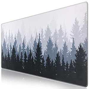 iCasso Extended Gaming Mouse Pad (35.4×15.7 in), Large 3mm Non-Slip Rubber Base Mousepad with Stitched Edges, Waterproof Keyboard Mouse Mat Desk Pad for Work, Game, Office, Home – Misty Forest