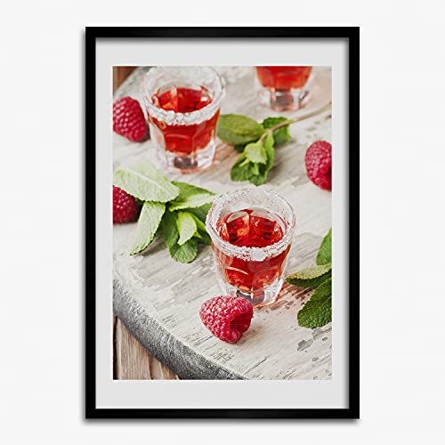Affiche moderne peinture framboises avec cadre MDF 50x70 cm Tulup pour tableau mural